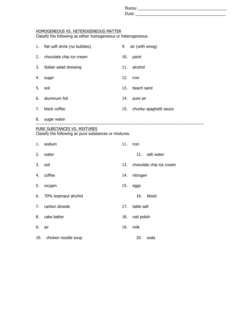 35 Homogeneous Vs Heterogeneous Matter Worksheet Worksheet Info 2021