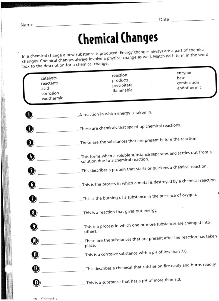 5th Physical Chemical Changes 5th And 7th Grade