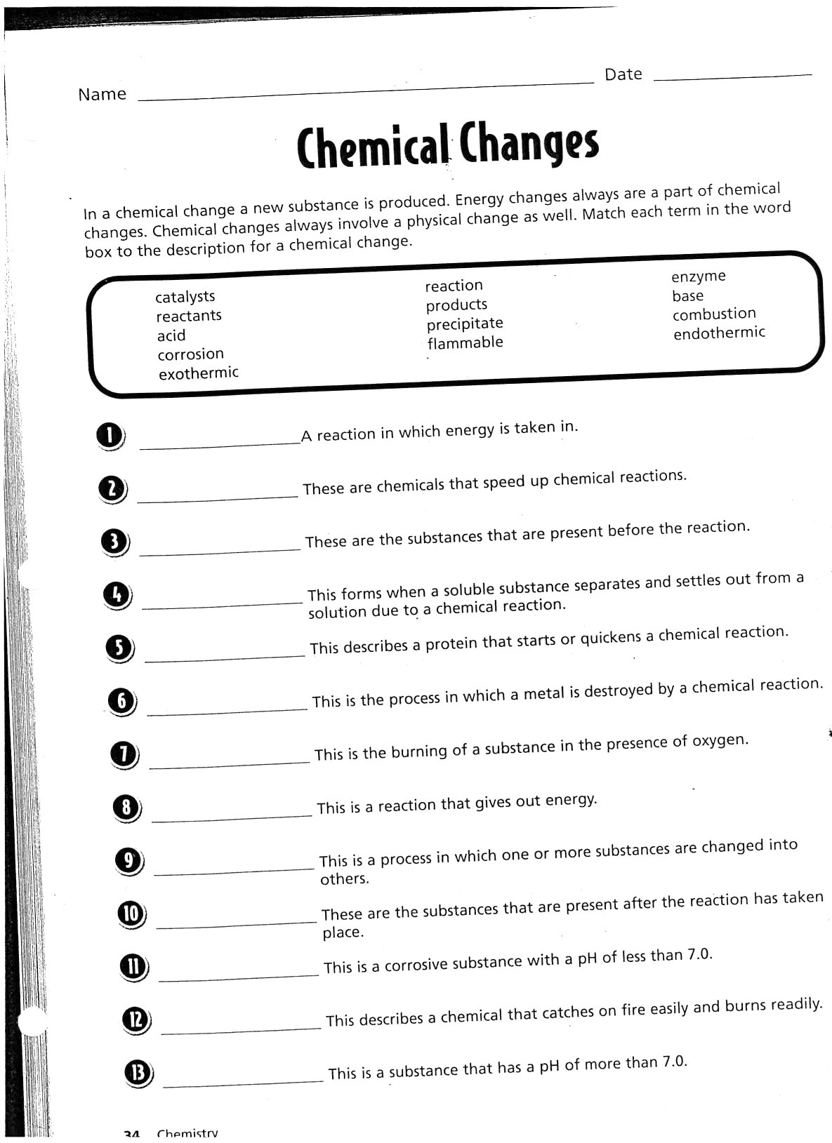 5th Physical Chemical Changes 5th And 7th Grade