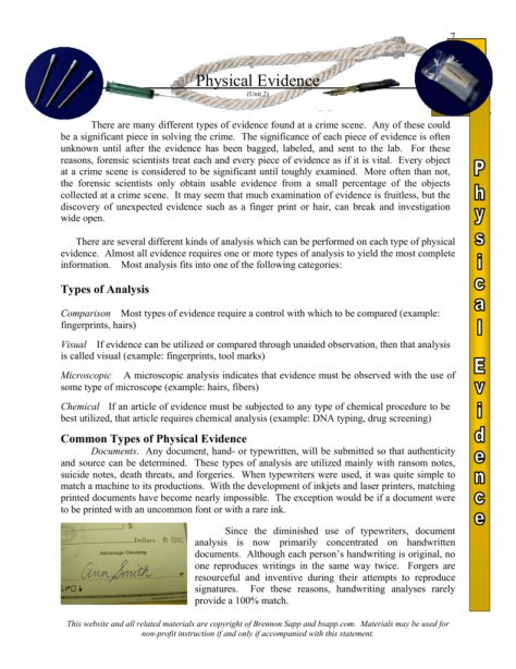 7 Forensic Science Physical Evidence Worksheet Science Worksheets