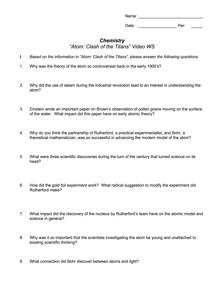 Atom Clash Of Titans Worksheet Answers Fill Out And Sign Printable