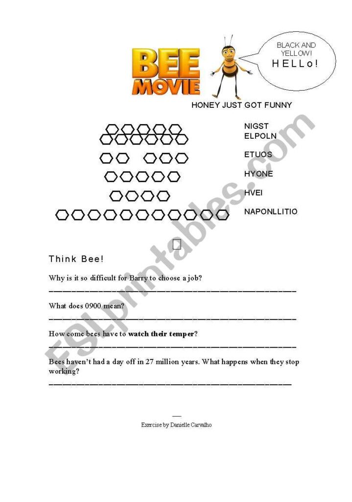 Bee Movie ESL Worksheet By Danyjustdany
