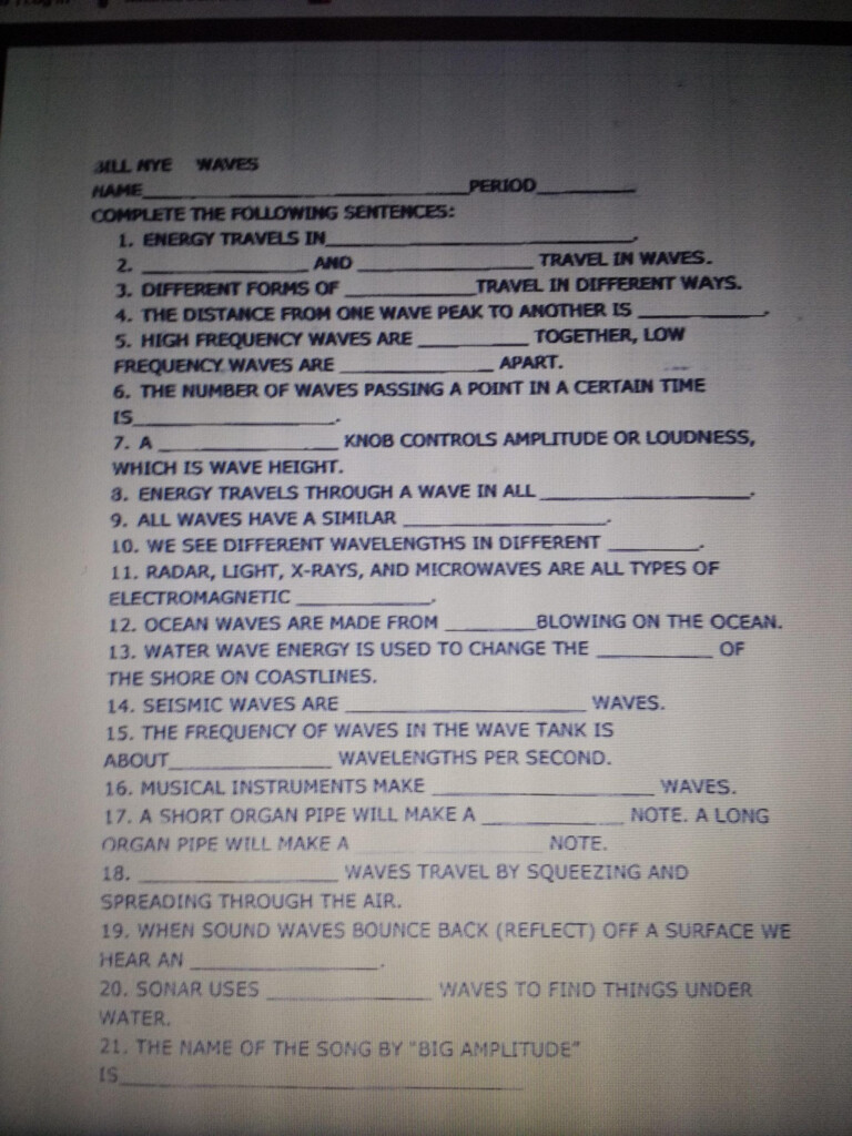 Bill Nye Waves Worksheet Answers