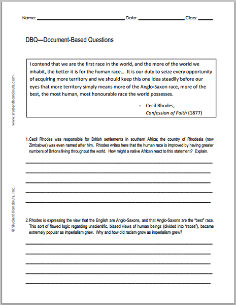 Cecil Rhodes Free Printable Imperialism DBQ