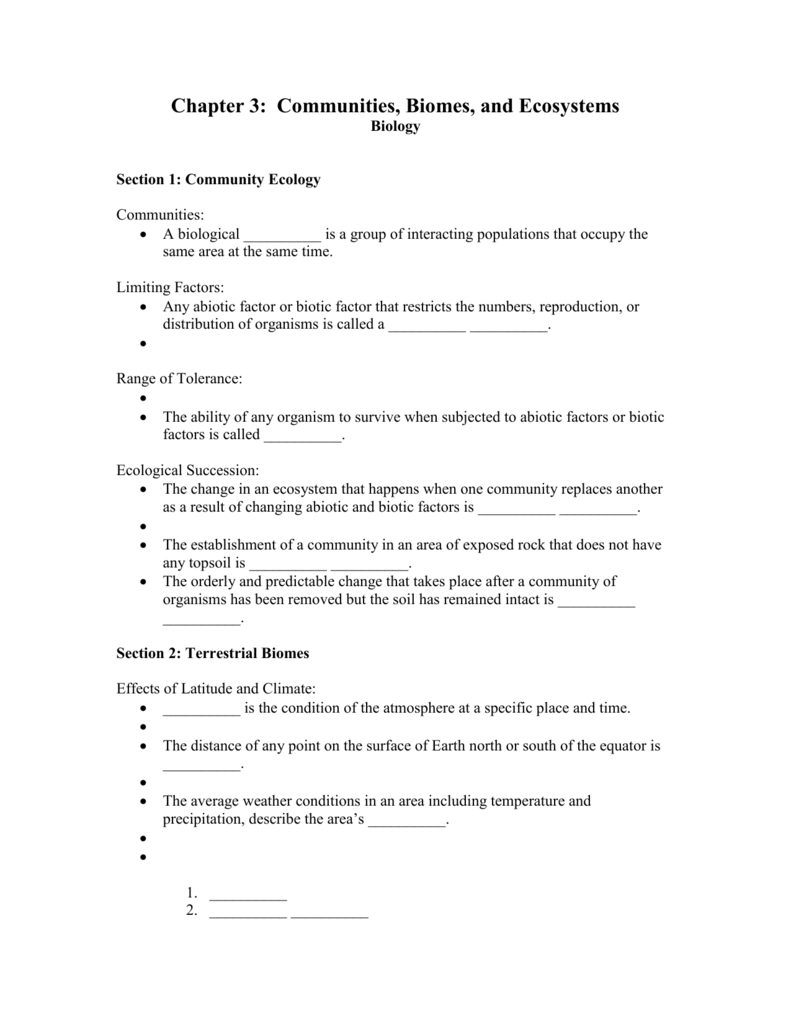 Chapter 3 Communities Biomes And Ecosystems