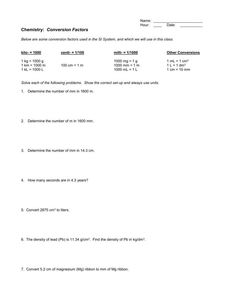 Chemistry Conversion Factors Worksheet Nidecmege