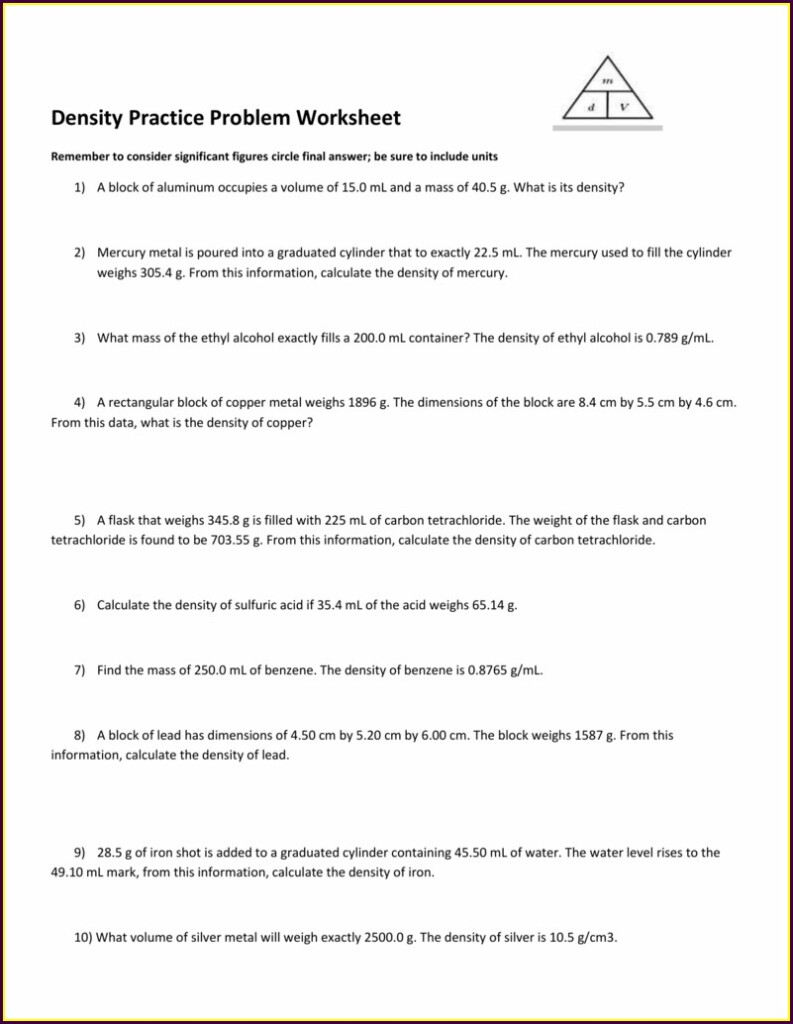 Density Calculations Worksheet I Answer Key Worksheet Resume Examples
