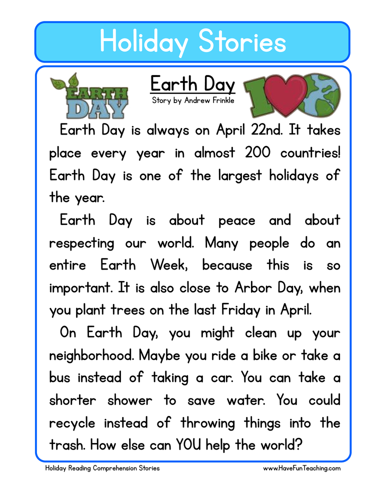 Earth Day Reading Comprehension Worksheet Have Fun Teaching