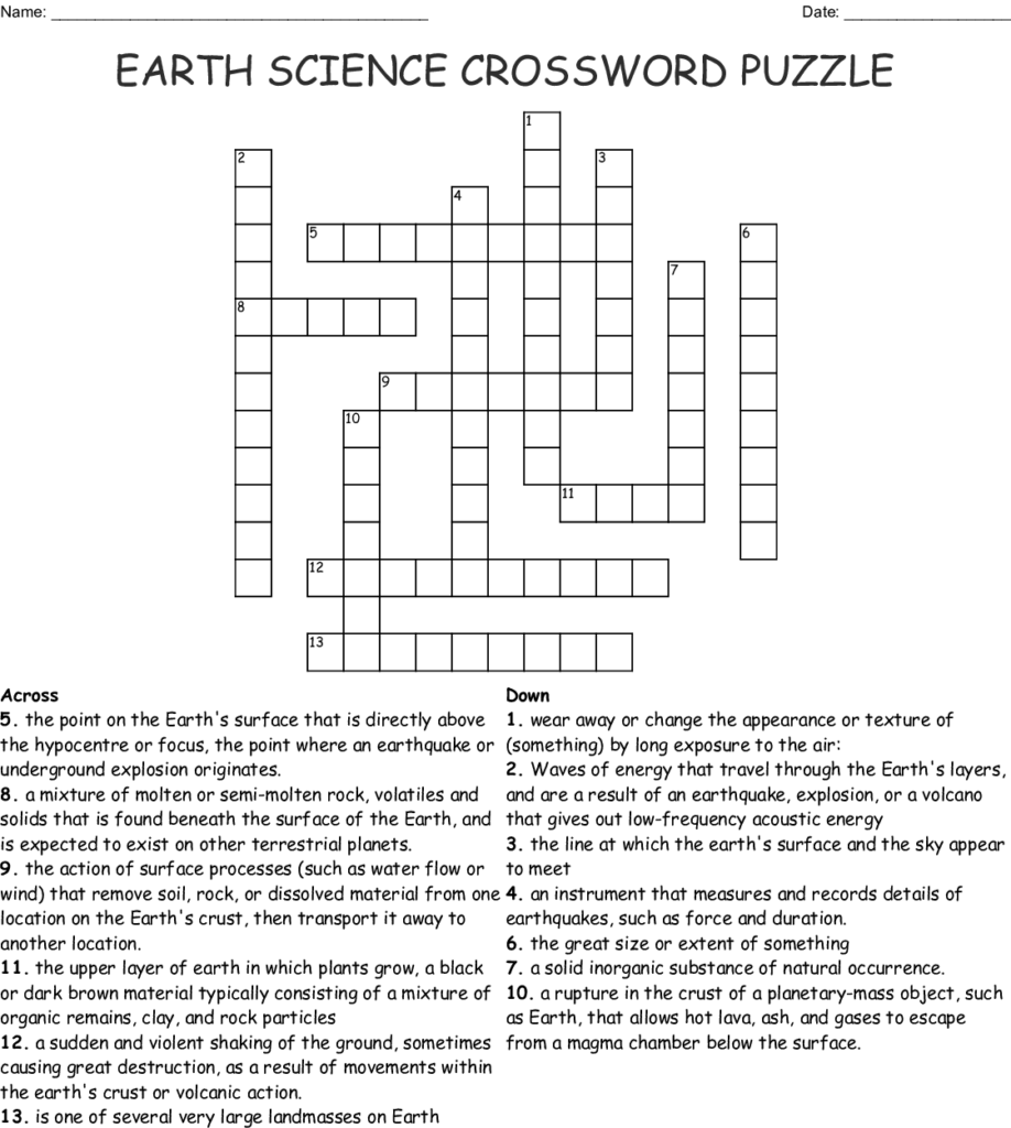 EARTH SCIENCE CROSSWORD PUZZLE WordMint