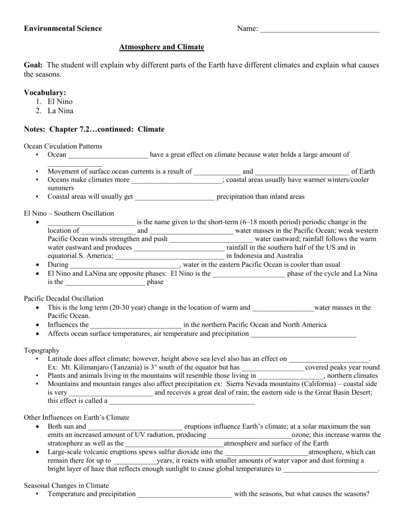 El Nino Worksheet Answers Worksheet List
