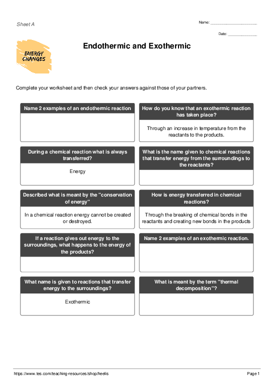 Endothermic And Exothermic Reaction Worksheet Answers Make Or Break 