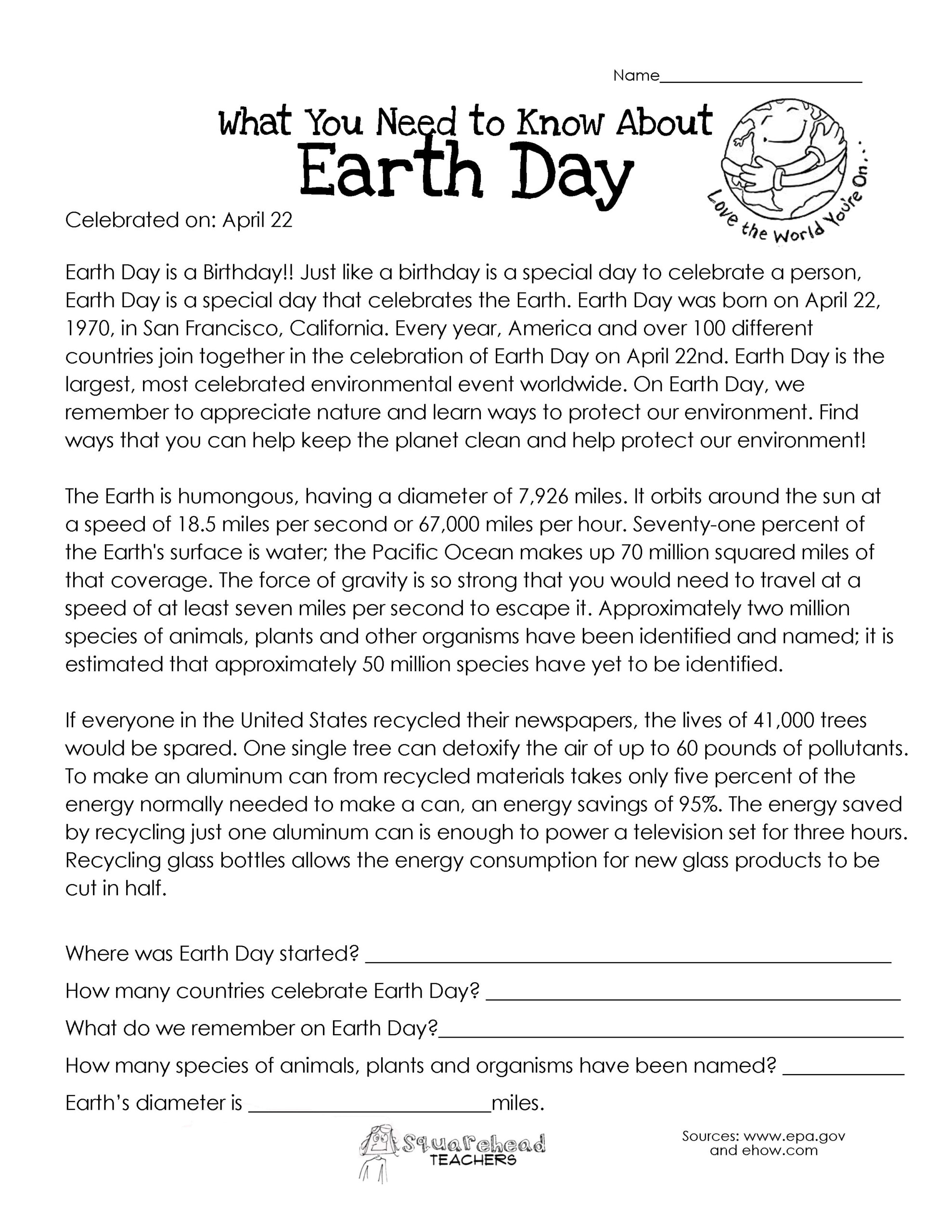 Free Earth Day Worksheet For Kids This Is A Great Seat Work Activity