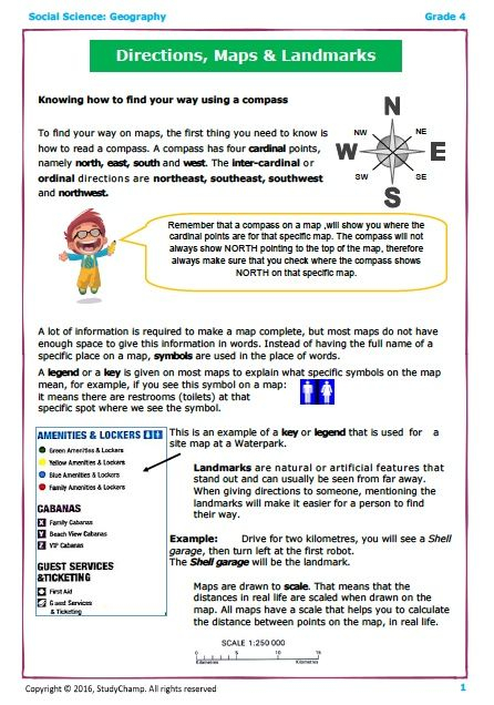 Grade 4 Geography Directions And Landmarks Social Studies Worksheets 