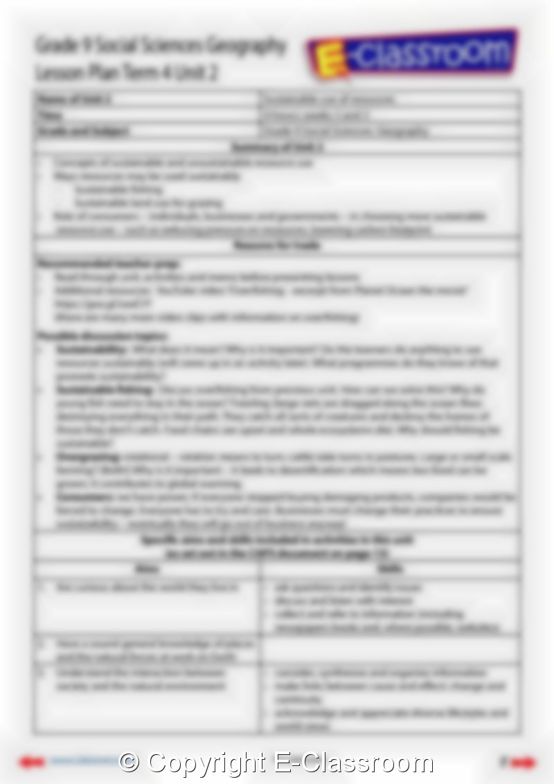 Grade 9 English Social Sciences Geography E Classroom