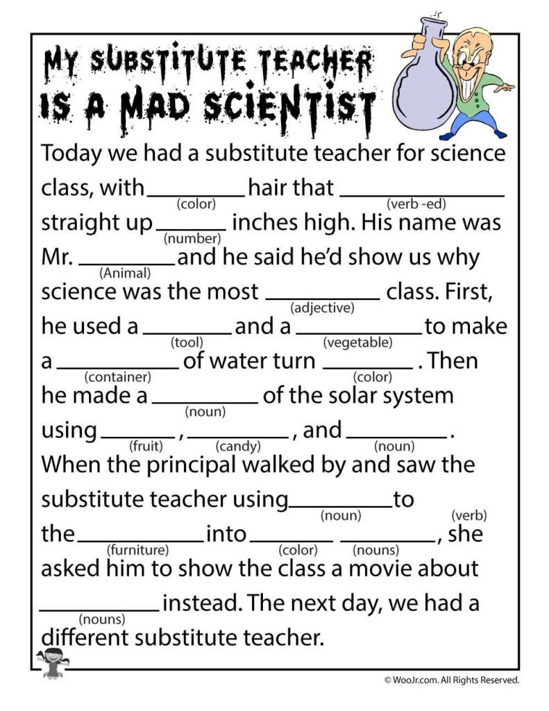 Halloween Science Worksheets Kids Mad Libs Substitute Teaching 
