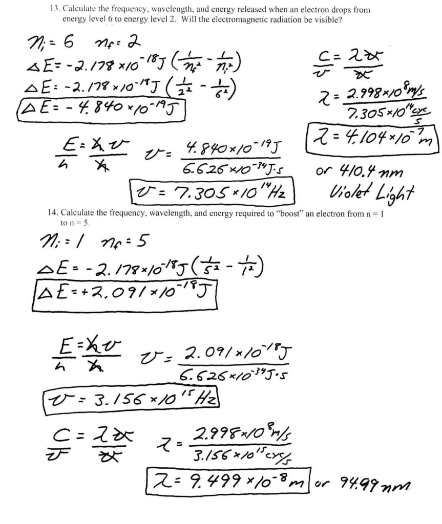 Heritage High School Honors Physical Science Light Worksheet Bohr Model