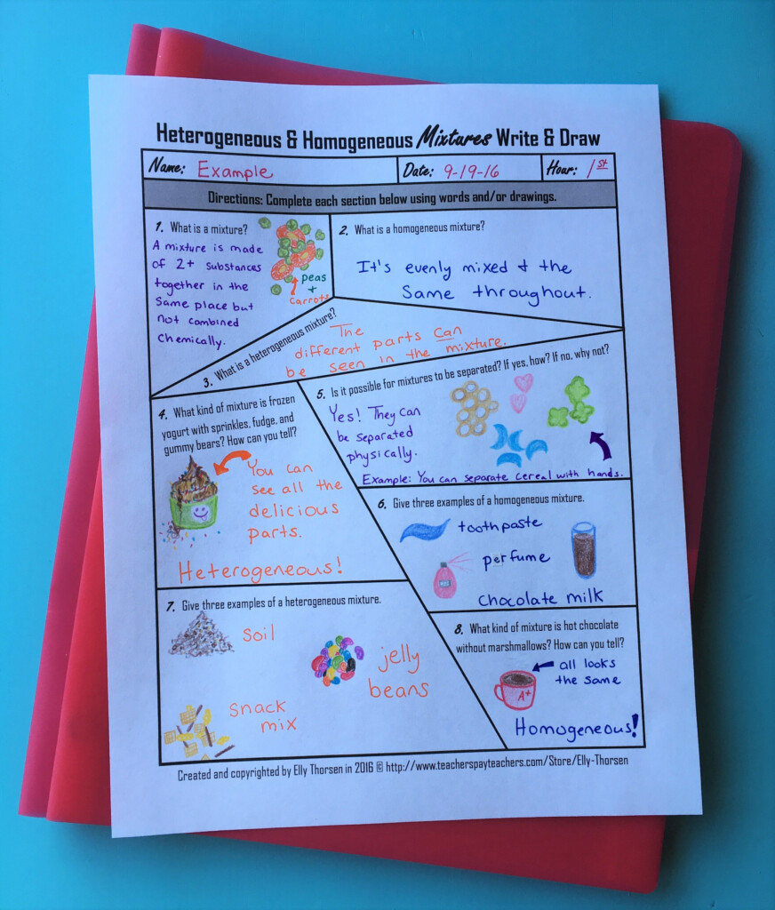Heterogeneous And Homogeneous Mixtures Write And Draw Worksheet 