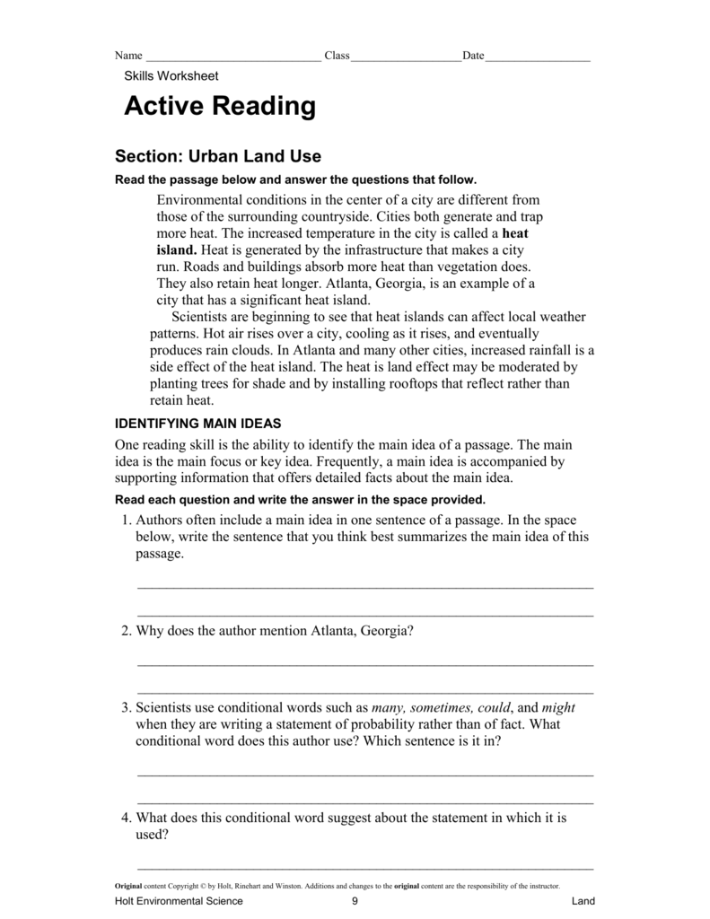 Holt Environmental Science Skills Worksheet Answer Key Ivuyteq