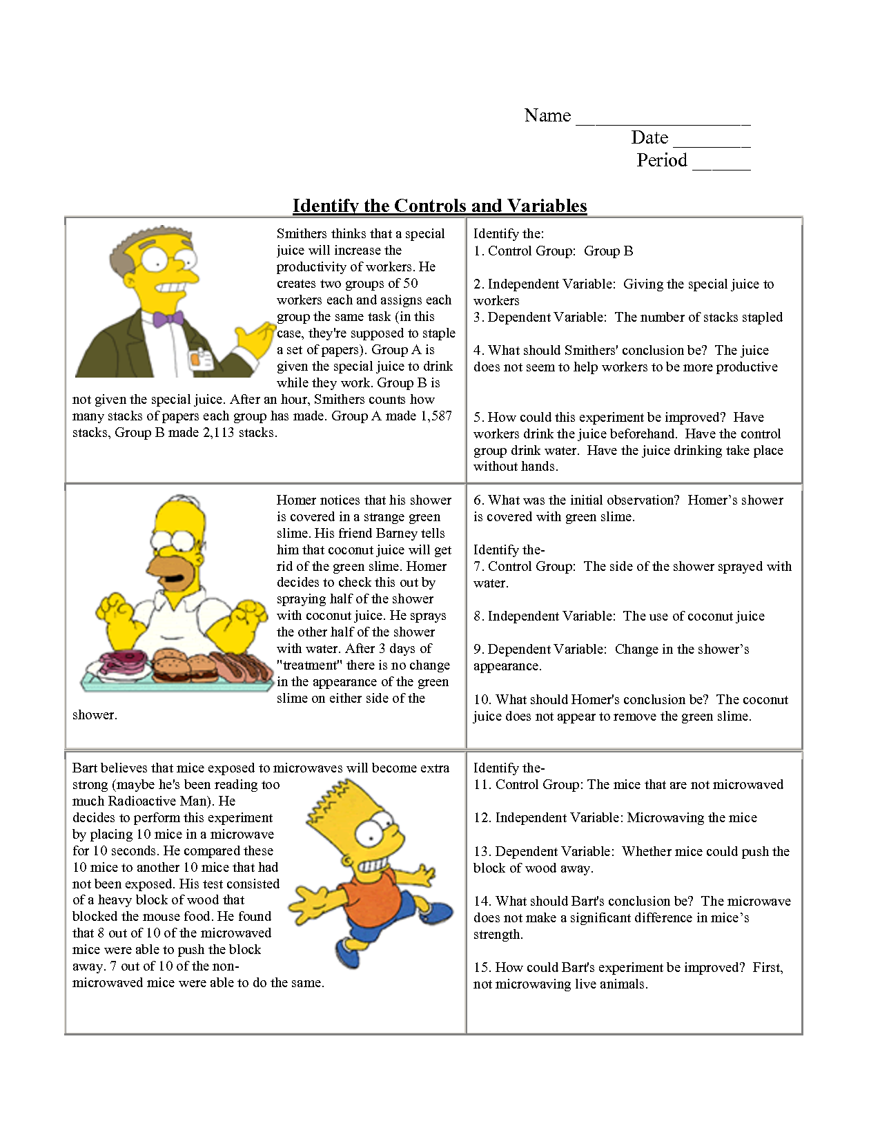 Identifying Variables Worksheet Answers Scientific Method Worksheet