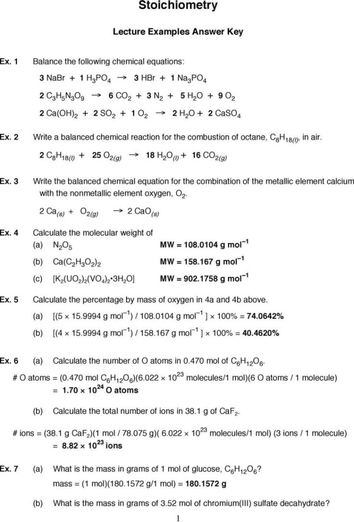 Introduction To Stoichiometry Worksheet Stoichiometry Lecture Examples 