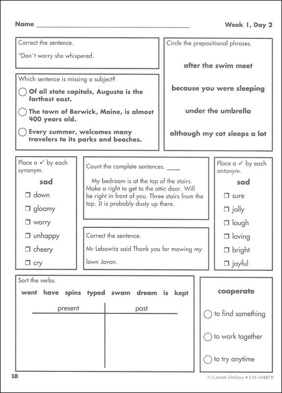 Language Arts Weekly Practice Grade 4 Carson Dellosa 9781483827926