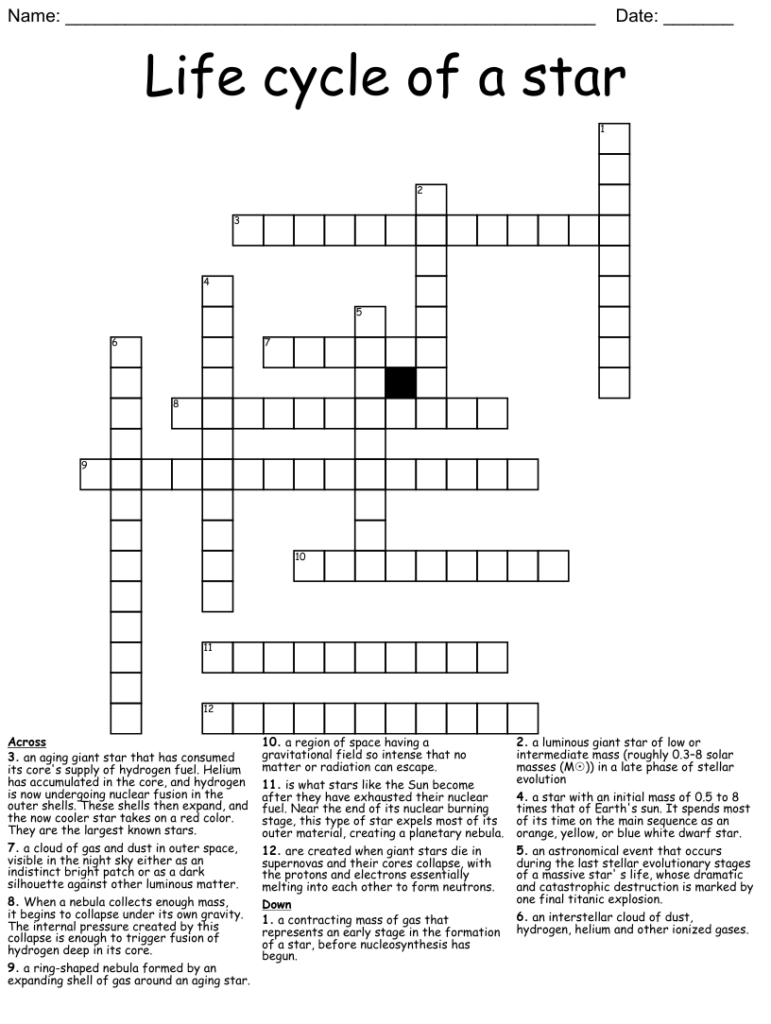 Life Cycle Of A Star Crossword WordMint