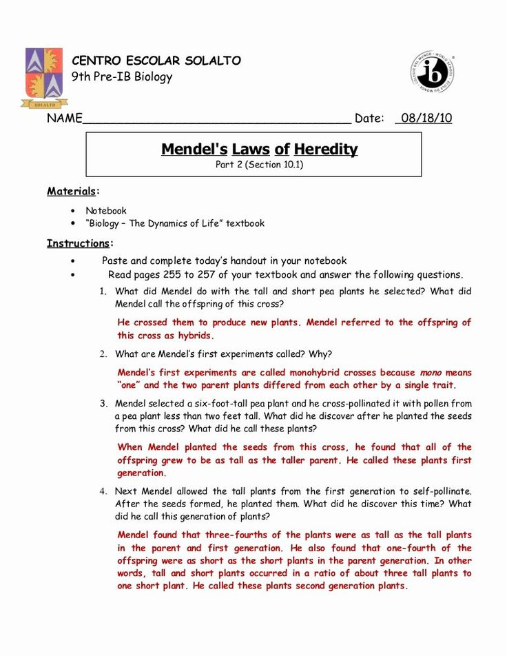 Mendelian Genetics Worksheet Answer Key Fresh Mendel S Laws Of Heredity 