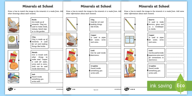 Minerals At School Differentiated Worksheet