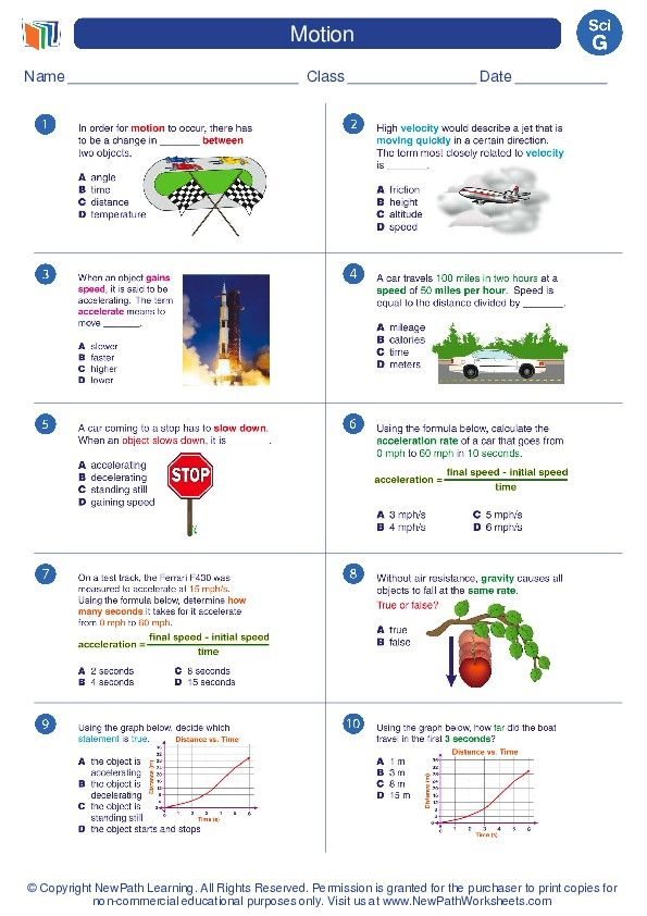 Motion 7th Grade Science Worksheets And Answer Key Study Guides And 