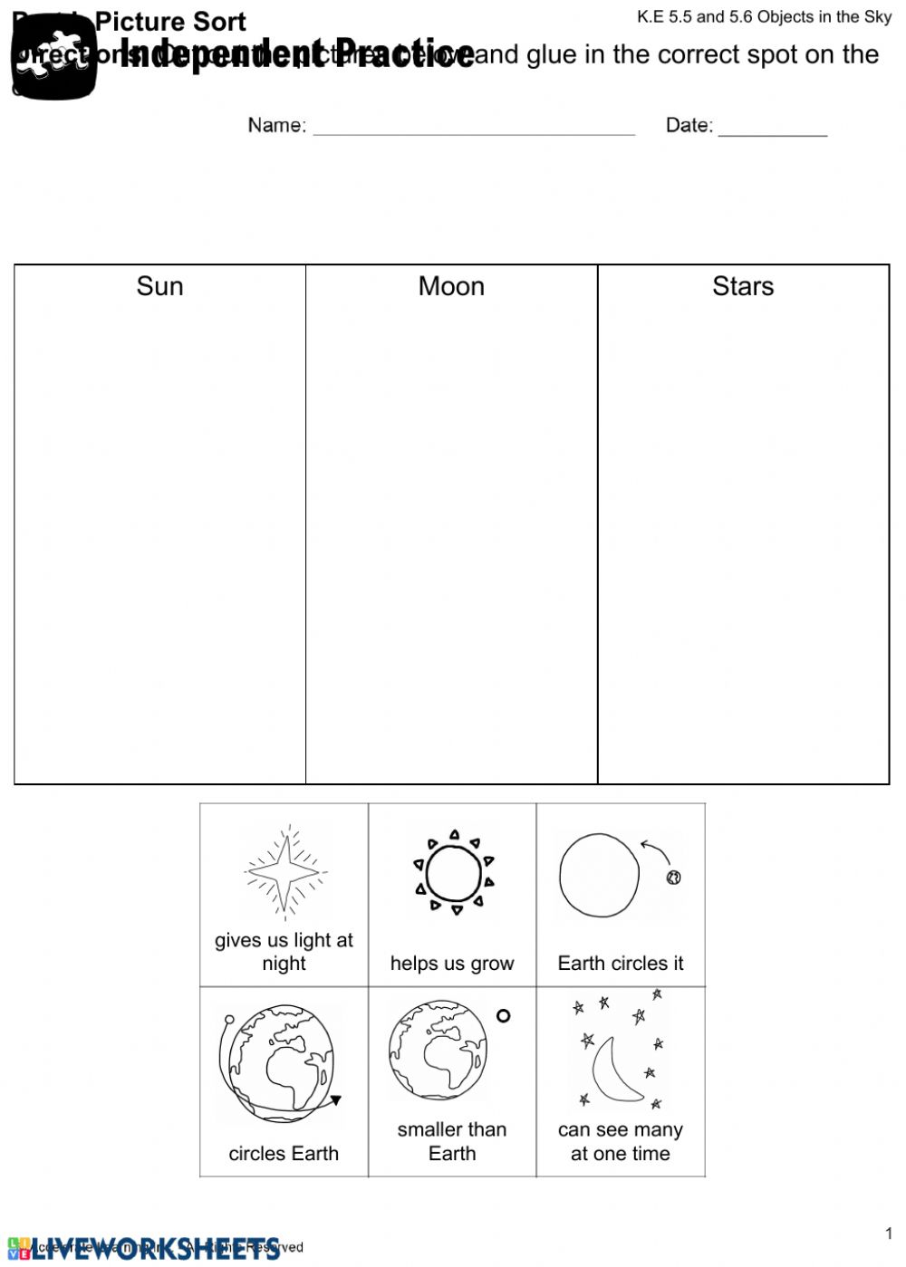 Grade 6 Sky Science Worksheets
