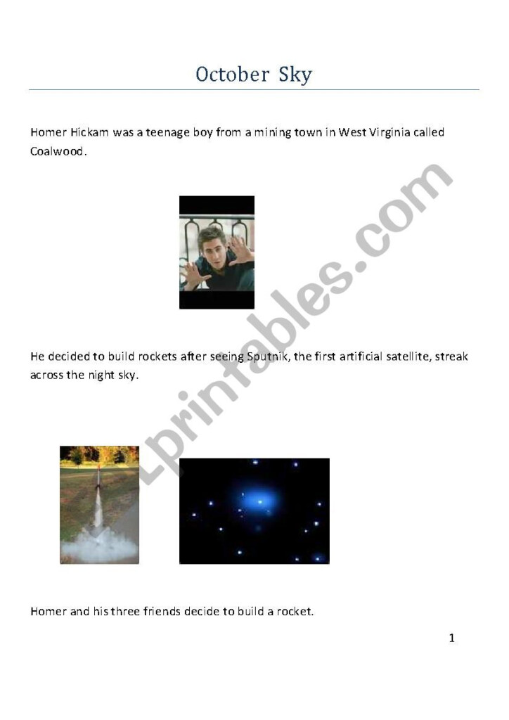 October Sky Part 1 ESL Worksheet By Bar1518