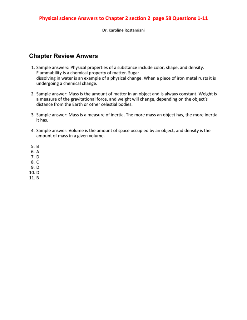 Physical Science Answers To Chapter 2 Section 2 Page 58 Questions