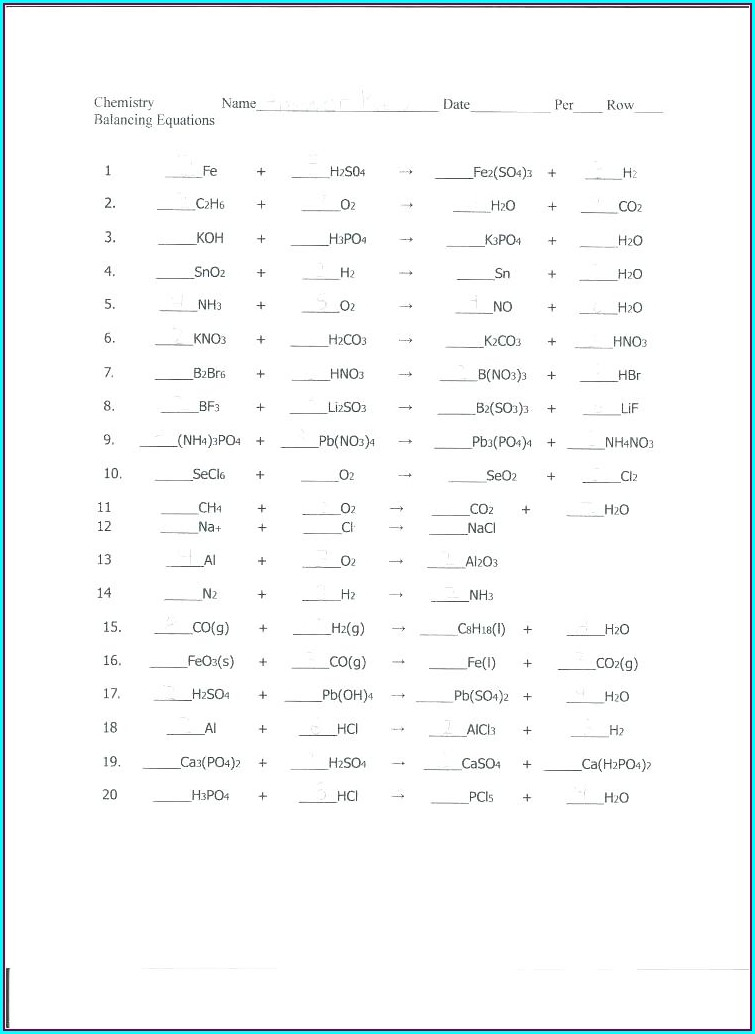 Physical Science Balancing Equations Worksheet Answer Key Worksheet
