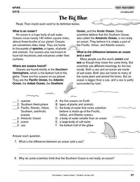 Planet Earth Ocean Deep Worksheet Ocean Reading P In 2020 Text 