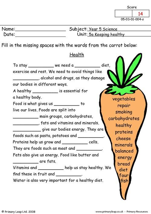 PrimaryLeap co uk Health Worksheet Health Nutrition Education