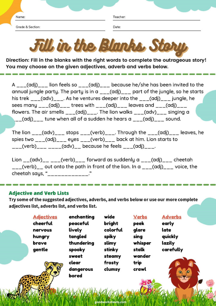 Printable Fill In The Blanks Story Worksheets With Answer Key 