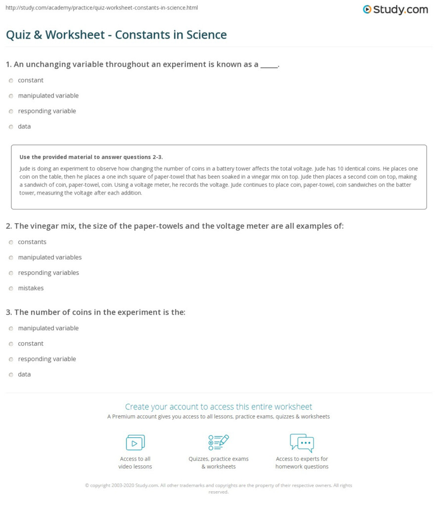 Quiz Worksheet Constants In Science Study