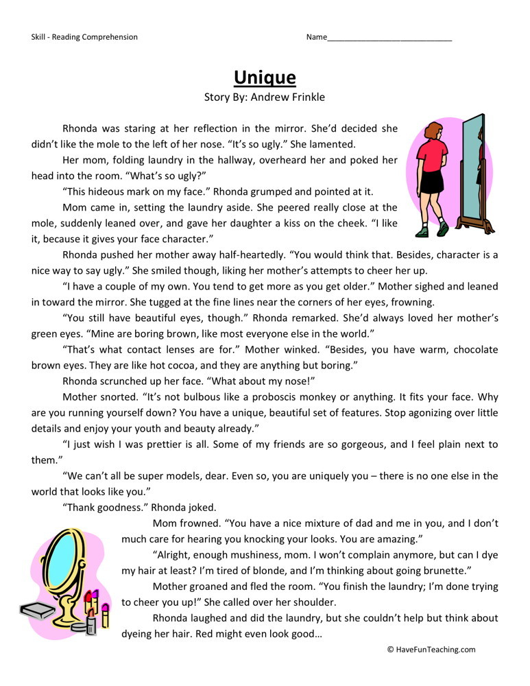 Reading Comprehension Worksheet Unique