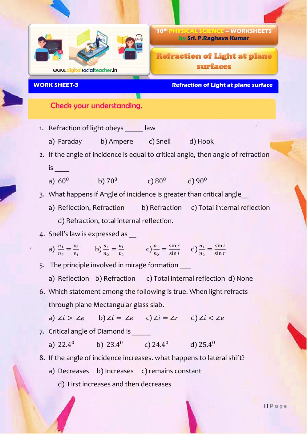 Refraction Of Light At Plane Surface Part 2 10th Physical Science