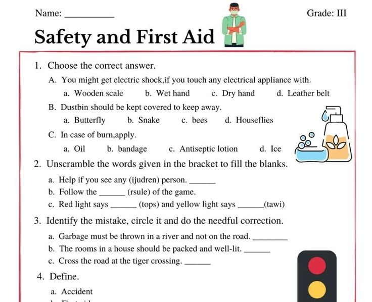 Safety And First Aid For Class 3 Worksheet In 2021 Safety And First 