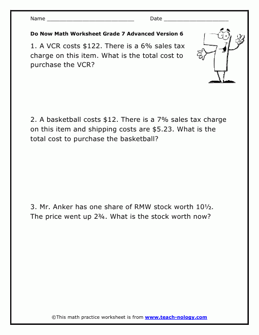 Sales Tax Worksheets 6th Grade Worksheets Master