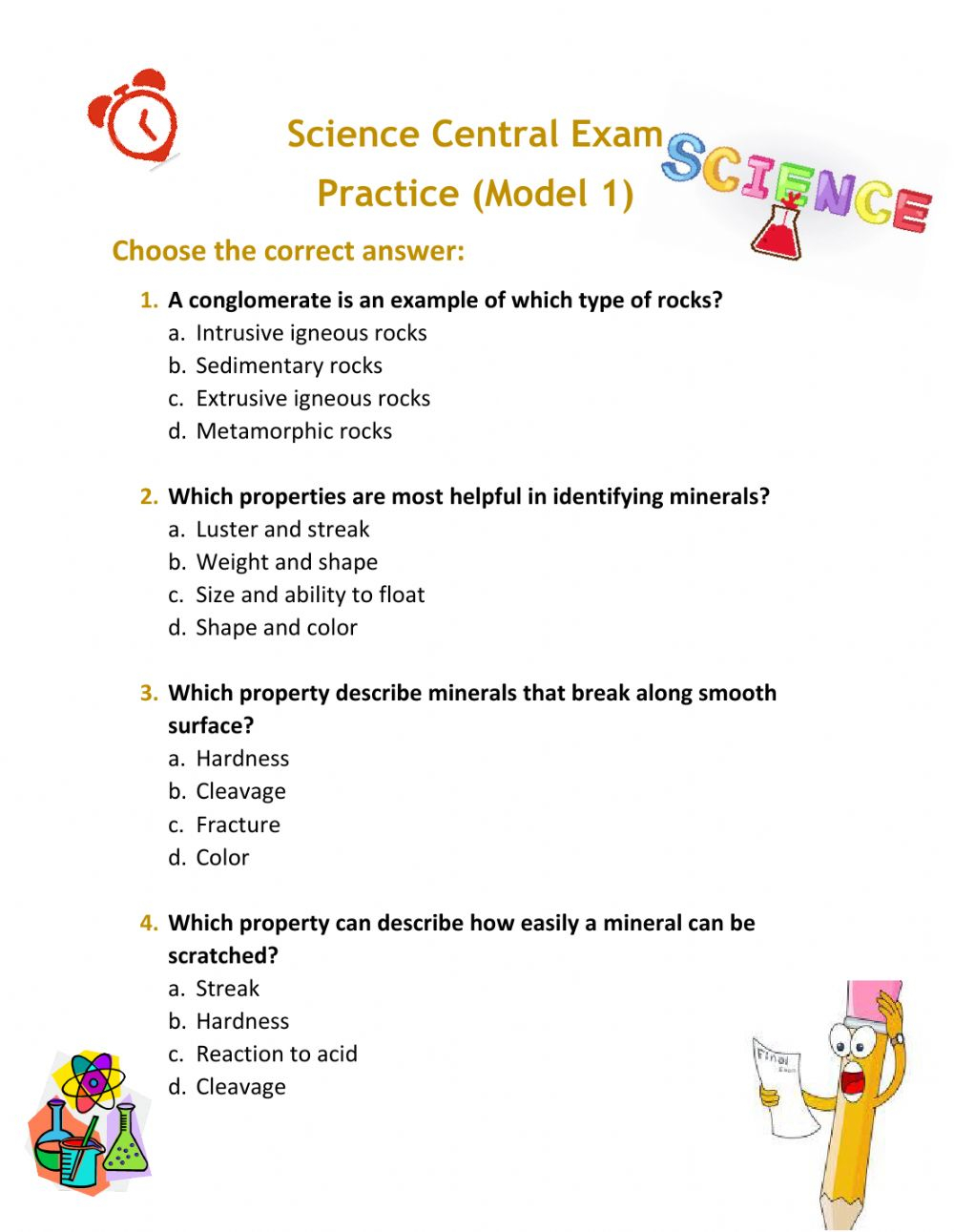Science Grade 5 Term 3 Practice Exam Interactive Worksheet
