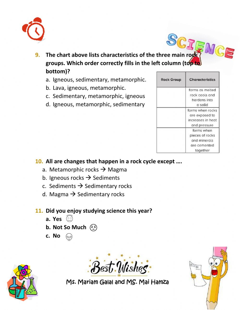 Science Grade 5 Term 3 Practice Exam Interactive Worksheet