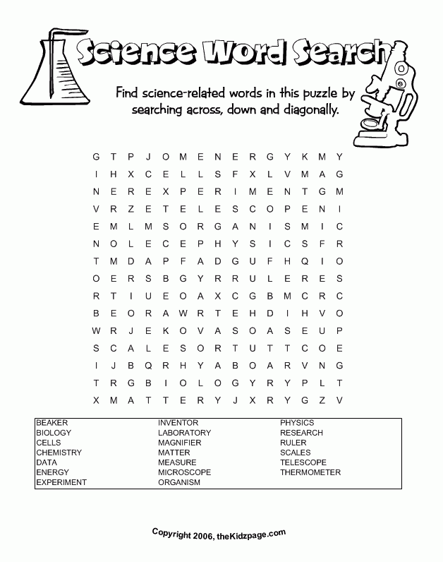 Science Word Search Free Printable Learning Activities For Kids 