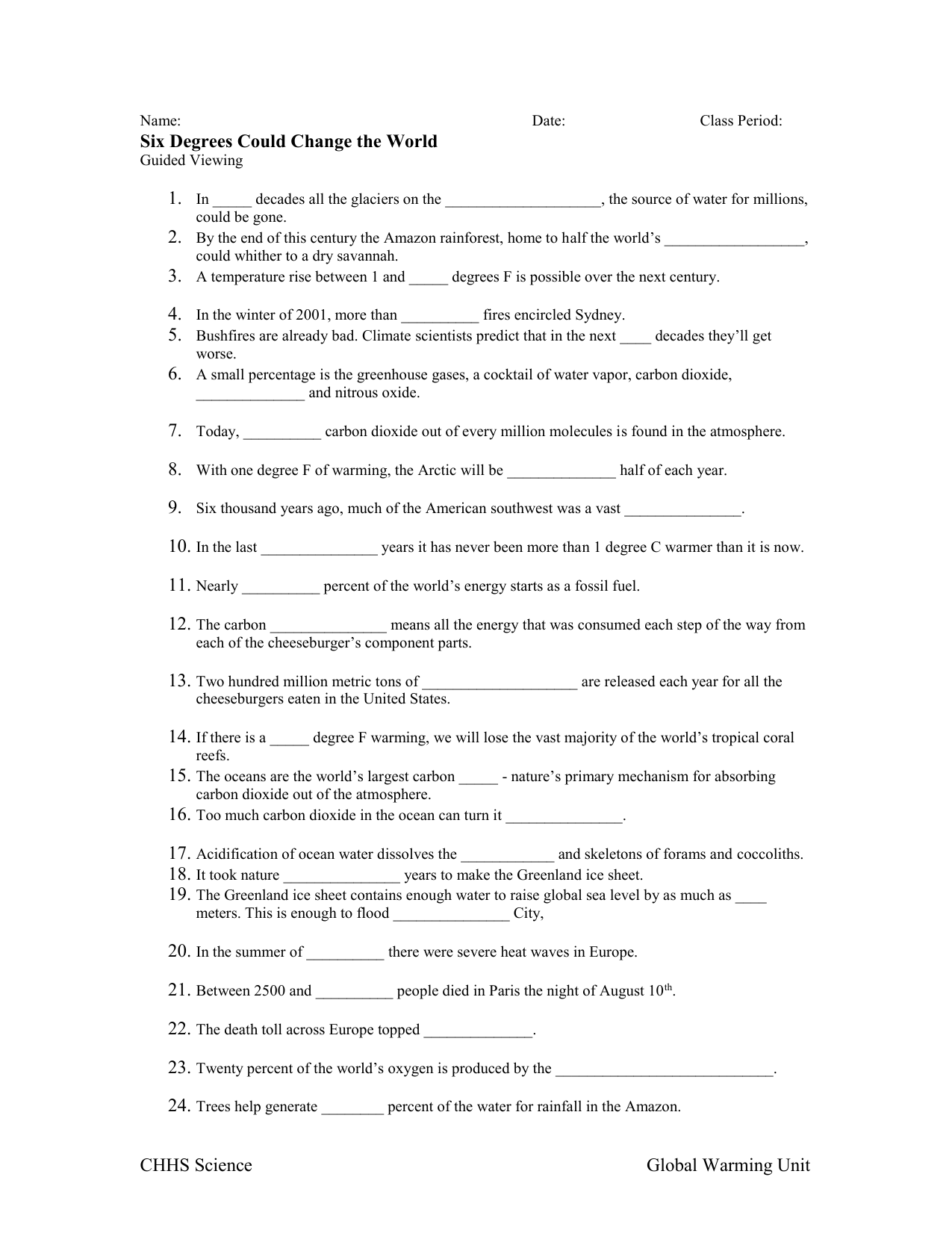 Six Degrees Could Change The World Worksheet Nidecmege