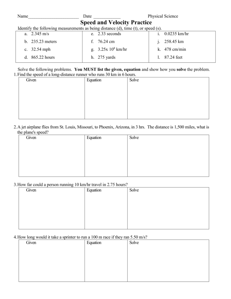 Speed And Velocity Practice Problems