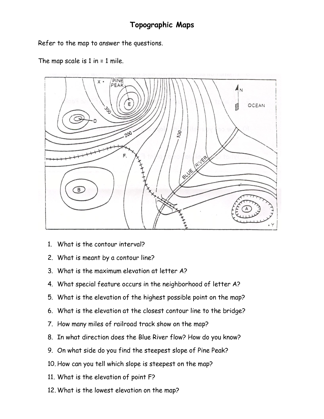 Topographic Map Reading Worksheet Answers Topographic Map Activities