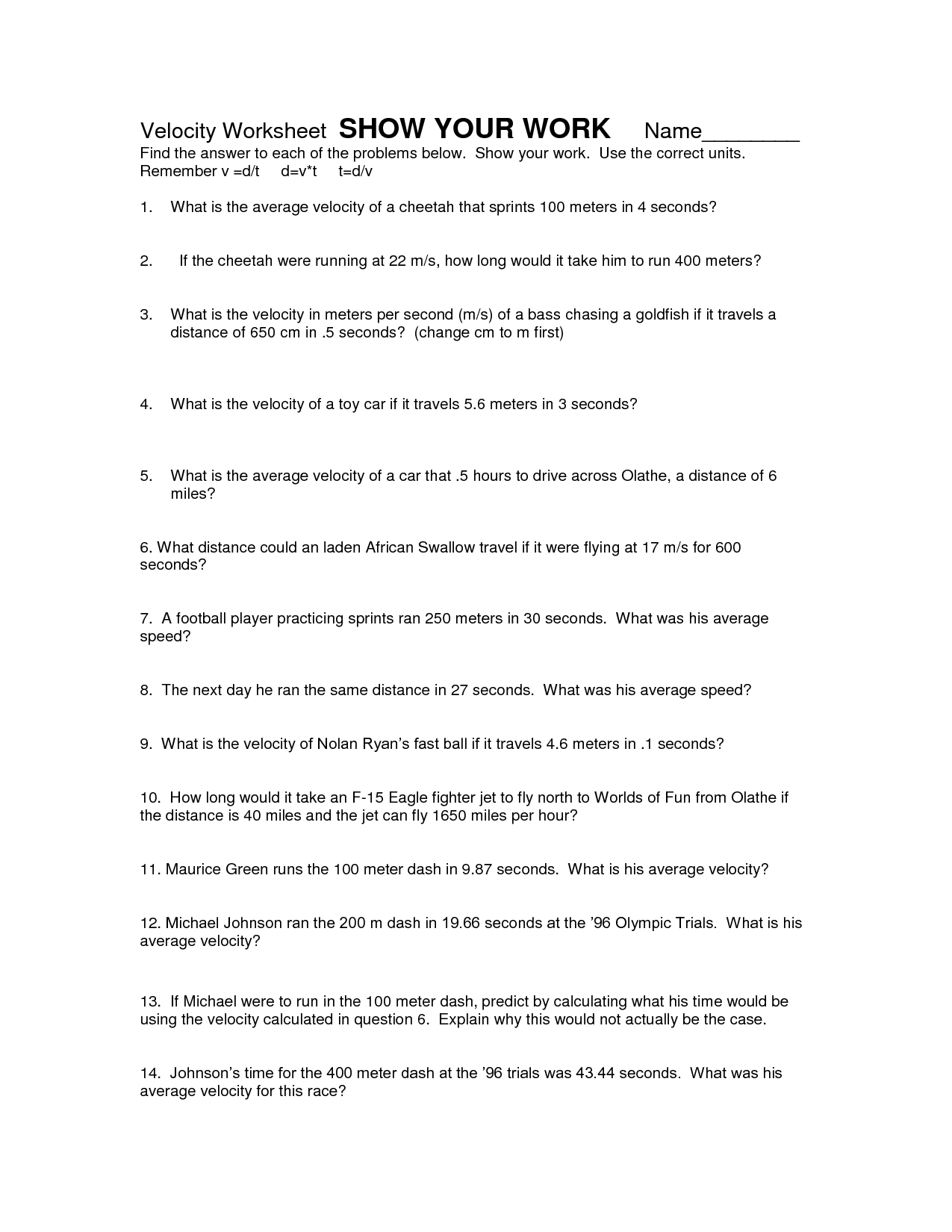 Worksheet Graphing Speed Problems Average Velocity Worksheet Velocity