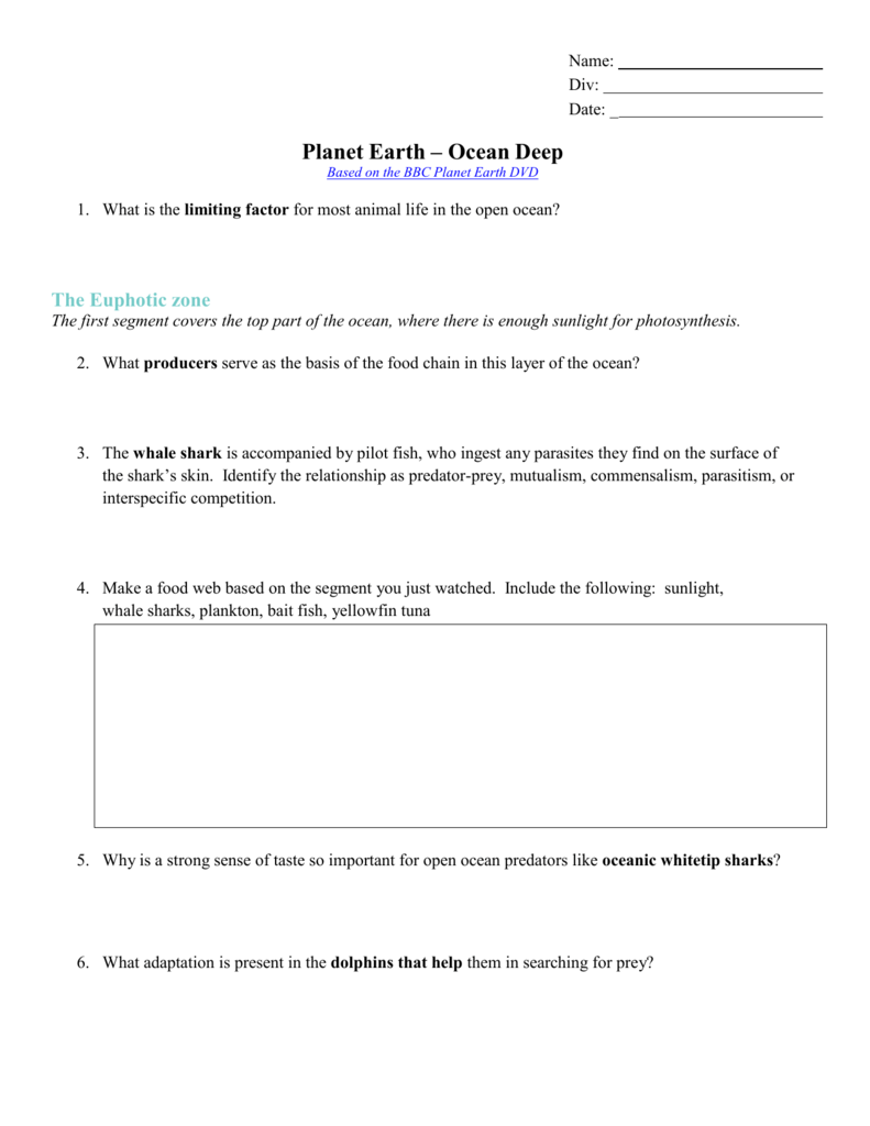 Worksheet Planet Earth Deep