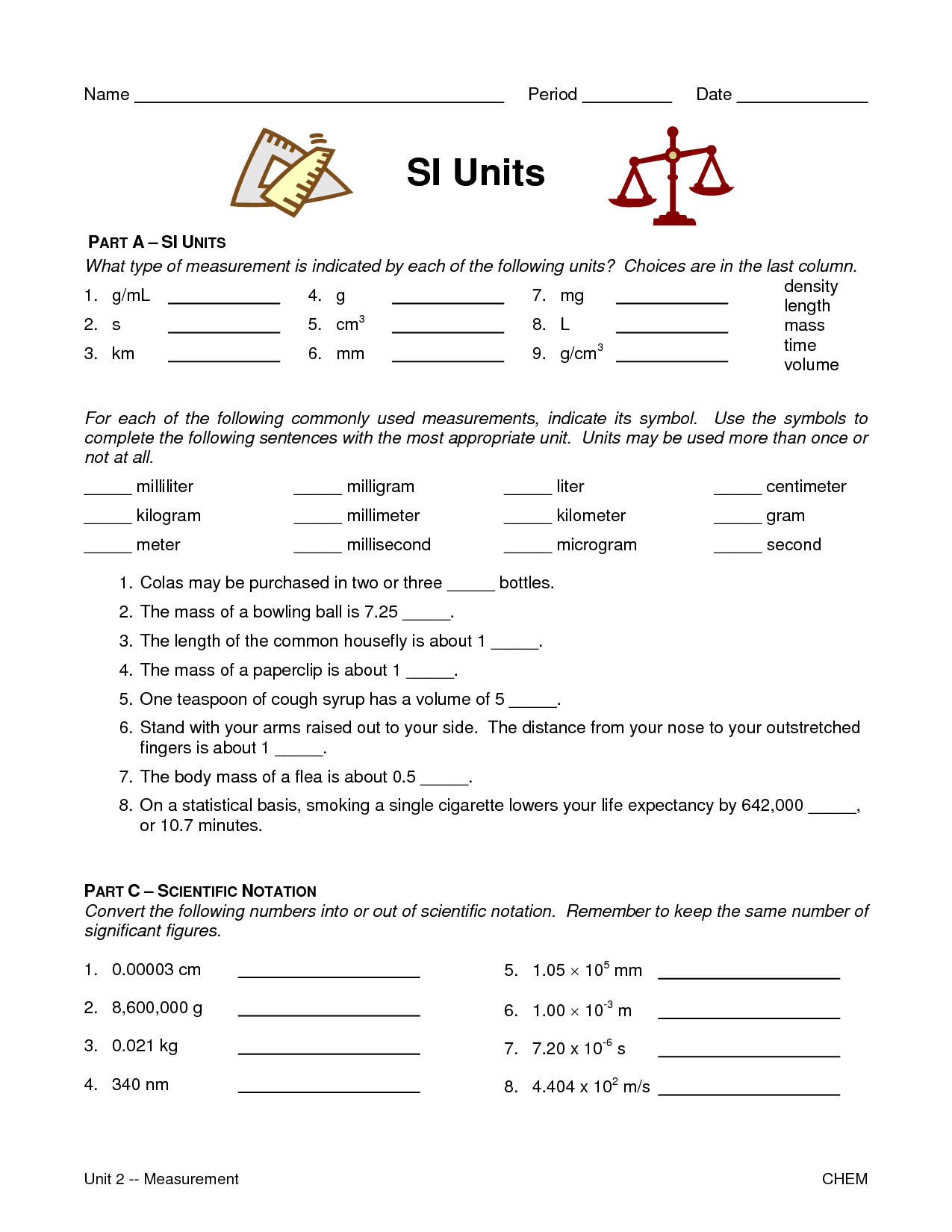 Unit Conversion Worksheet Physical Science - Scienceworksheets.net